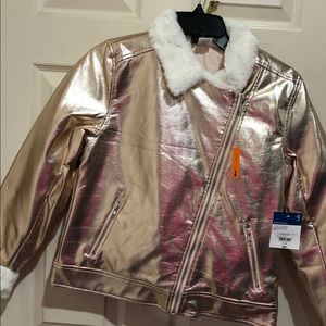 Girl gold bomber jacket with faux fur size 16